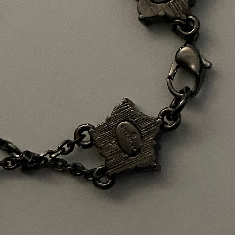 Givenchy Gunnmetal Dark Silver Blue Gemstone Double Chain Daisy Flower Bracelet - Picture 6 of 9